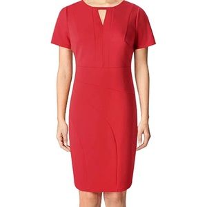 Chicwe Women's Stretch Plus Size Notch Neck Work Dress Red 1X